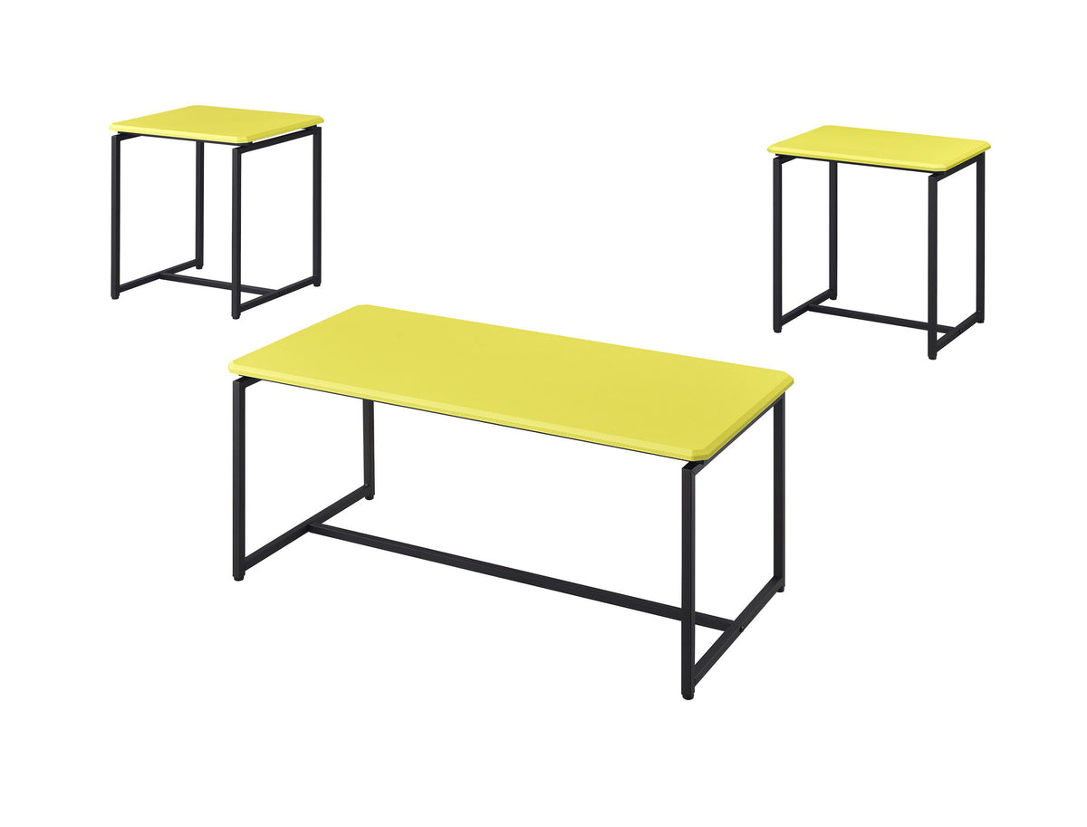 GT - 3 Piece Carbon Fiber Wrap Coffee Table And End Table (Set of 3) - Yellow