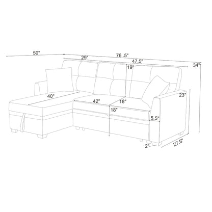 Upholstered Sectional & Pull Out Bed And Chaise Storage