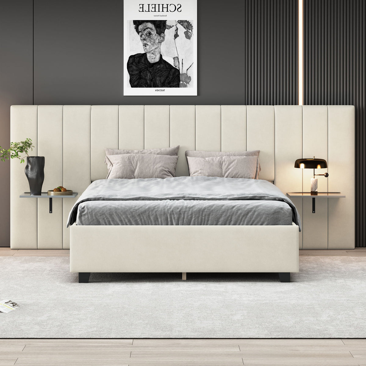 Upholstered Platform Bed With Big Headboard