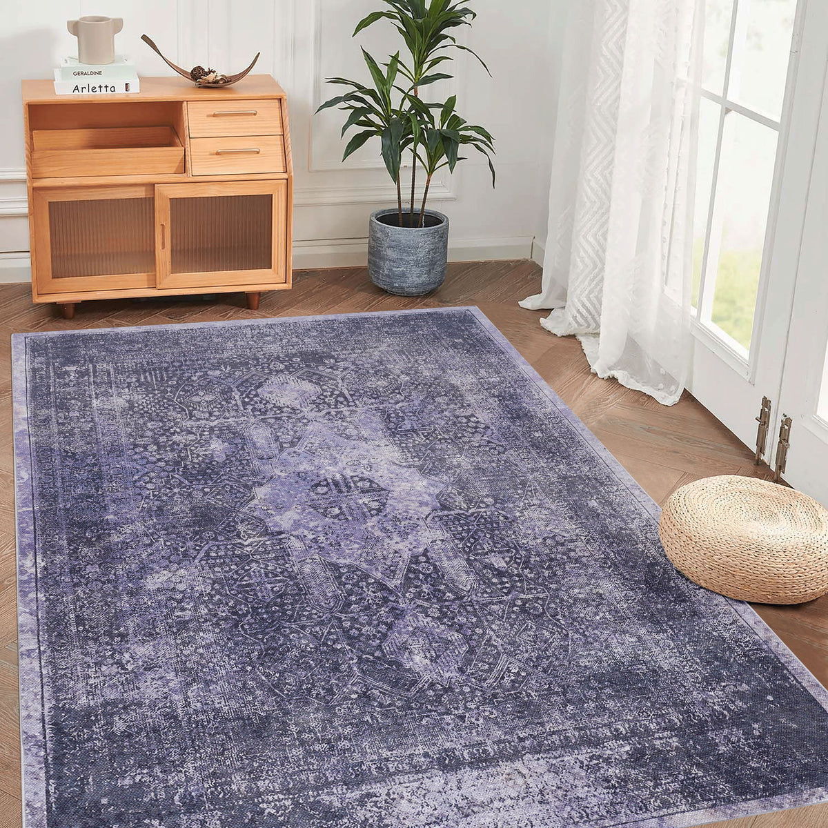 Maval - 6' X 9' Washable Area Rug - Anthracite