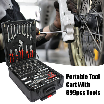 899 Piece Home Repair Tool Set With Rolling Plastic Toolbox, 4 Drawers, General Household Maintenance Kit