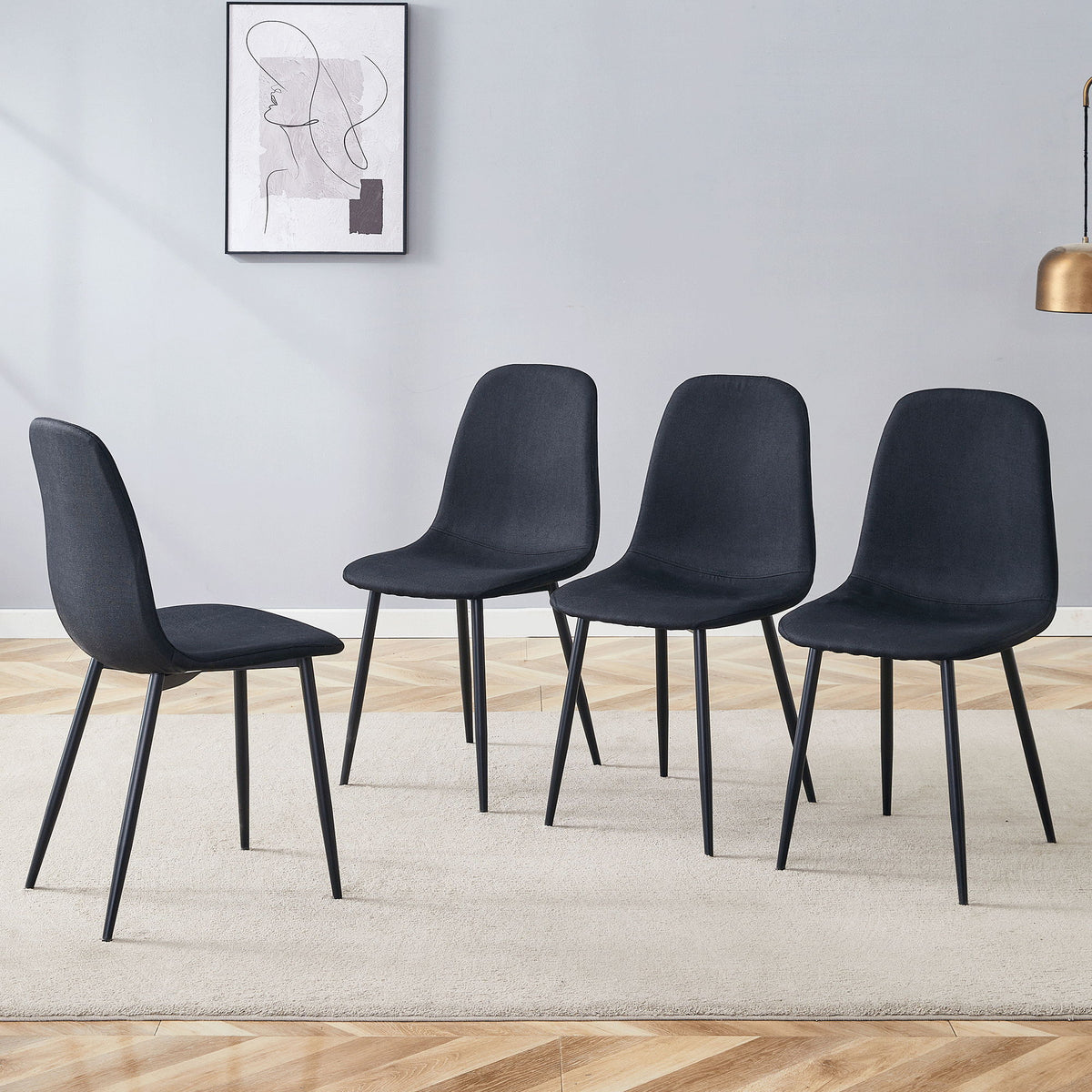 Modern Medieval Style Cushioned Side Chairs Set With Metal Legs For Kitchens