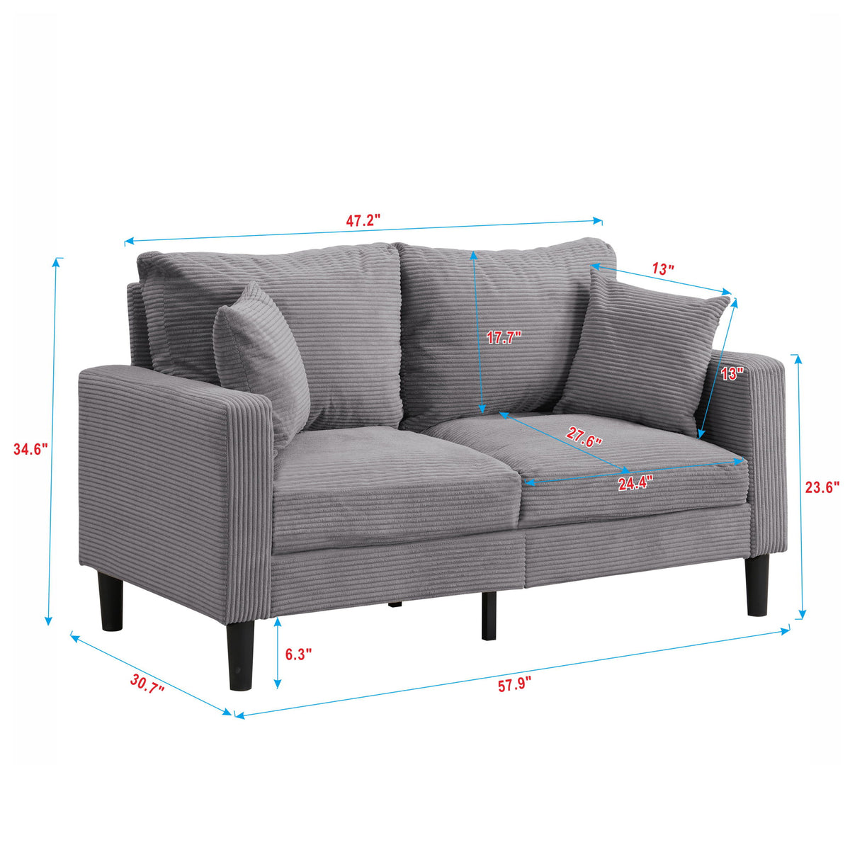 High Resilience Loveseat Sofa With Wooden Frame