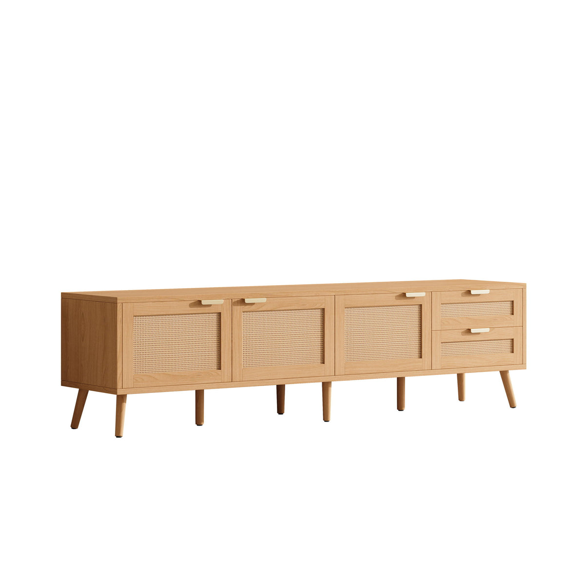 TV Stand, Media Console, 2 Drawers & Cable Management - Natural Wood