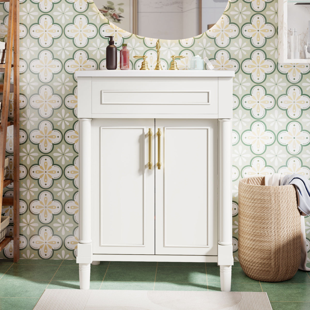 Bathroom Vanity With Integrated Sink, 2 Door Cabinet, Single Sink For Small To Medium Bathrooms
