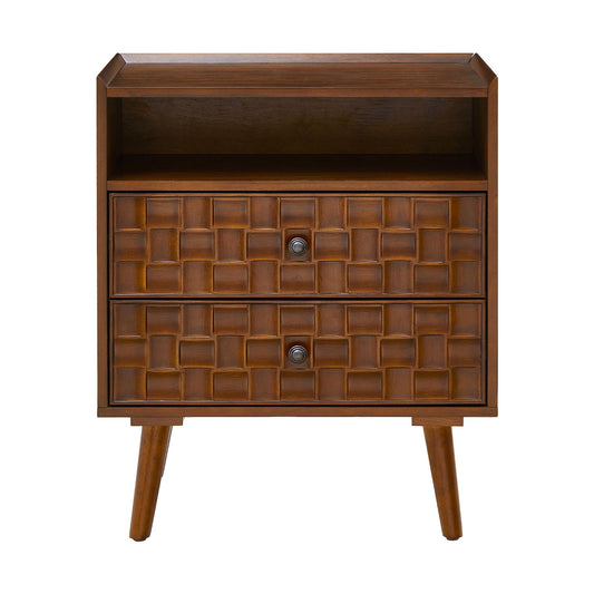 Nightstand With Charging Station, 2 Drawer Bedside Table With Shelf And USB / AC Ports