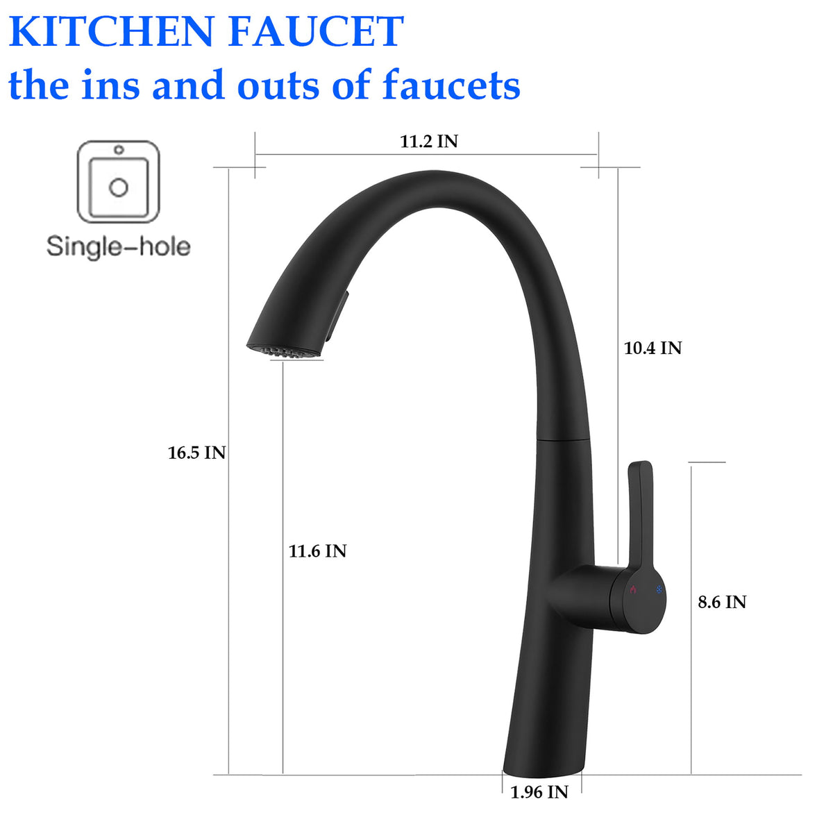 Elegant Single Handle Stainless Steel Pull Out Kitchen Faucet With High Arch Spout