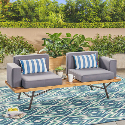 Outdoor Sofa With Cushions And Iron Legs - Natural / Gray