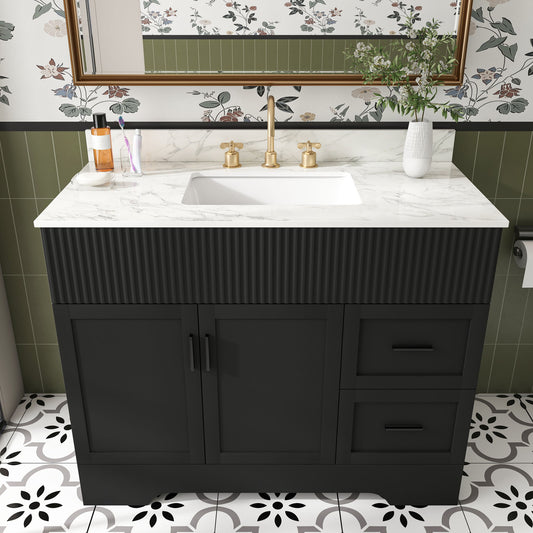 Bathroom Vanity Set, Soft Close Doors & Drawers, 3 Faucet Holes, Sink Included - Black