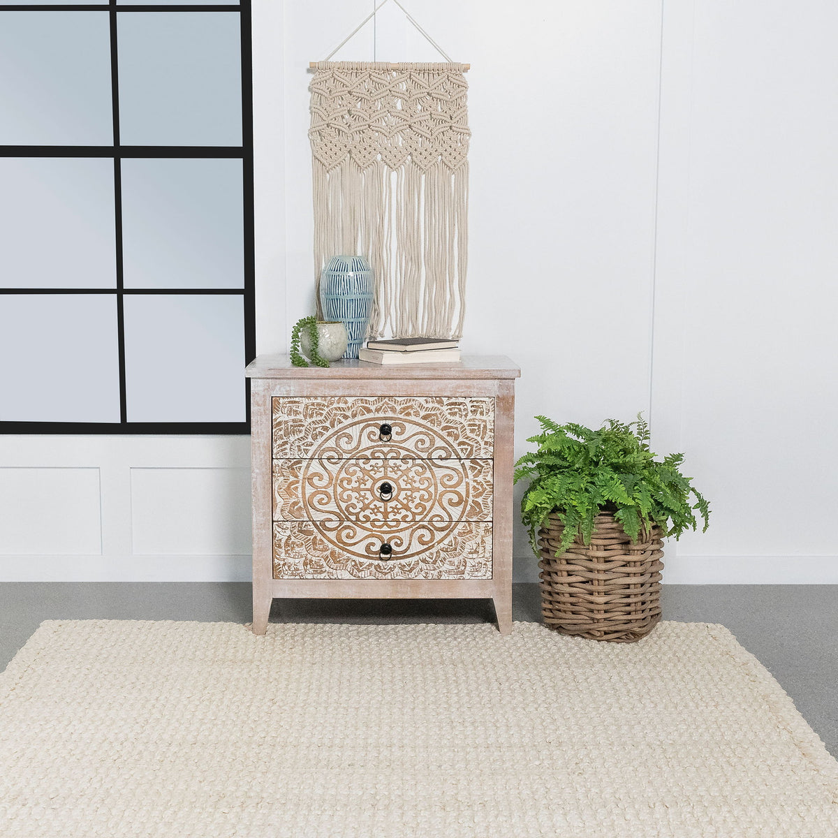 Kenzie - 3 Drawer Mandala Cabinet - White
