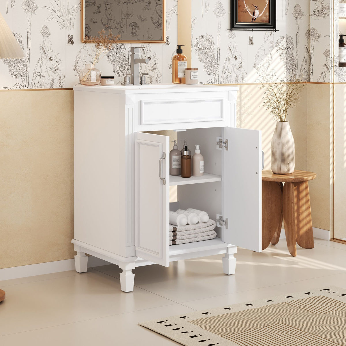 Bathroom Vanity With Top Sink, Cabinet With 2 Soft Closing Doors