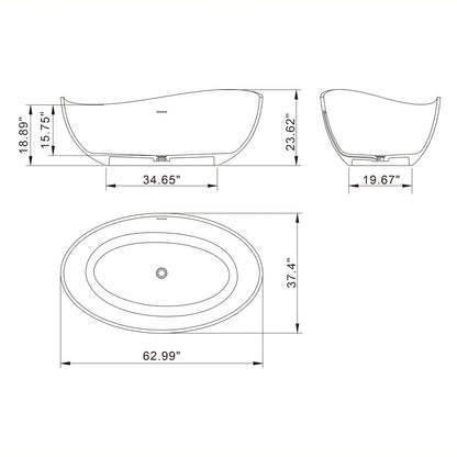 63" Freestanding Solid Surface Soaking Bathtub For Bathroom - Black
