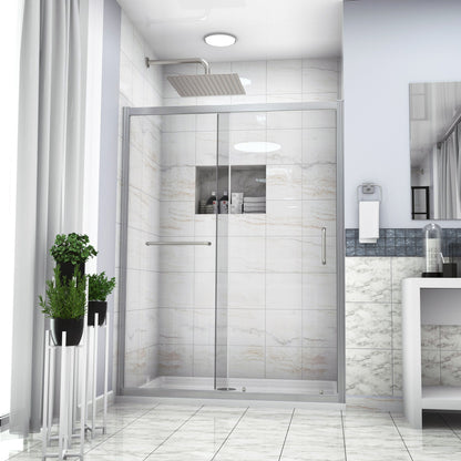 Elegant Single Sliding Bypass Shower Enclosure, Tempered Glass - Brushed Silver