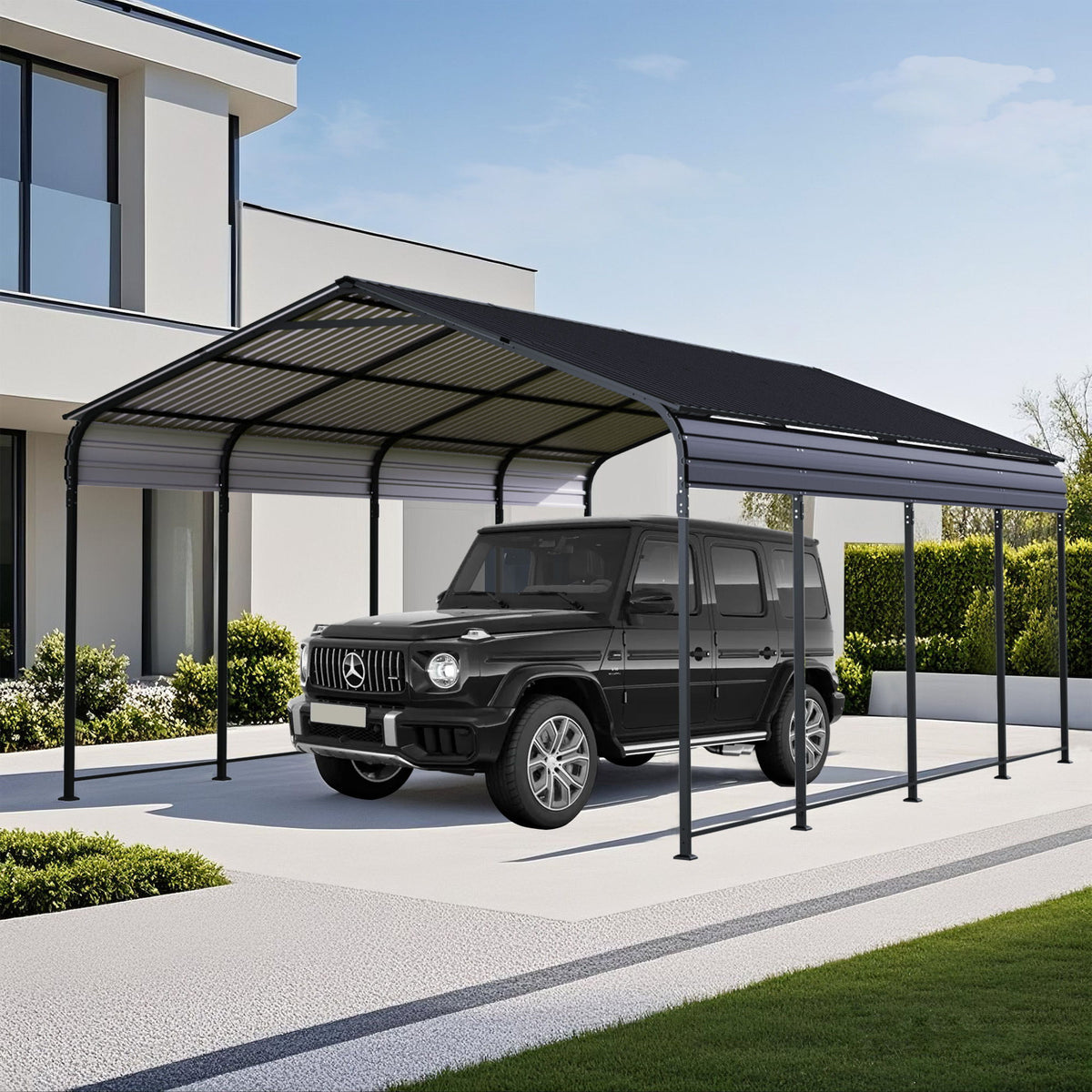 Heavy Duty Carport With Galvanized Roof And Enhanced Base - Anthracite