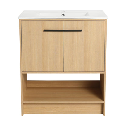 Modern Bathroom Vanity With Ceramic Sink, Freestanding Cabinet, Soft Closing Doors