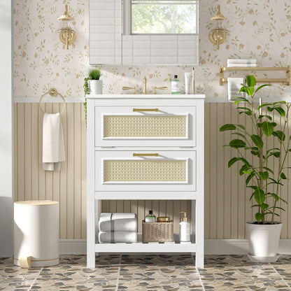 Modern Bathroom Vanity With Integrated Sink, Cabinet With 1 Deep Drawer And 1 Tip-Out Drawer