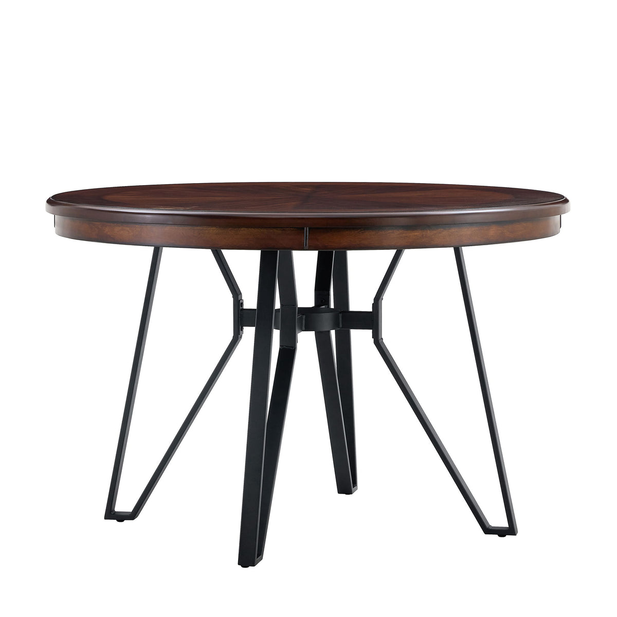 Mid Century Modern Round Dining Table With Metal Legs And Open Shelf