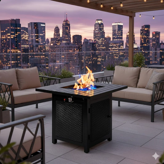 Outdoor 2 In 1 Propane Fire Pit Table With Dual Burners, Lava Rocks And Waterproof Cover - Black