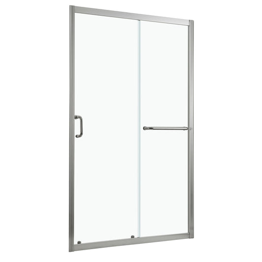 Elegant Single Sliding Bypass Shower Enclosure, Tempered Glass - Brushed Silver