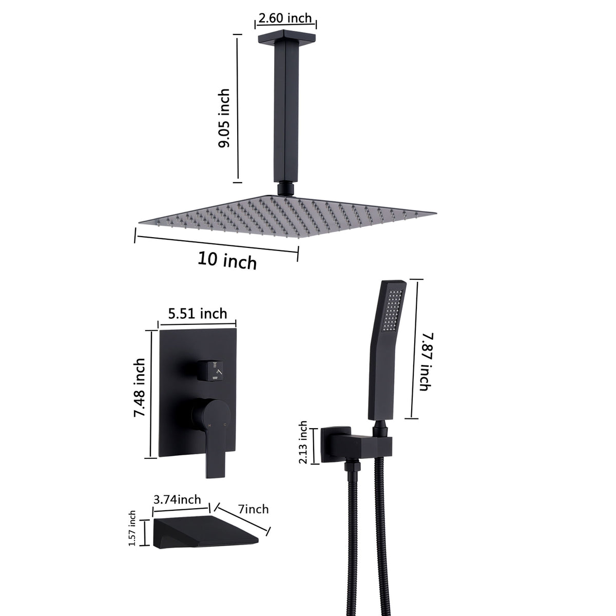 Wall Mount Shower System With High Pressure 10" Shower Head And Handheld