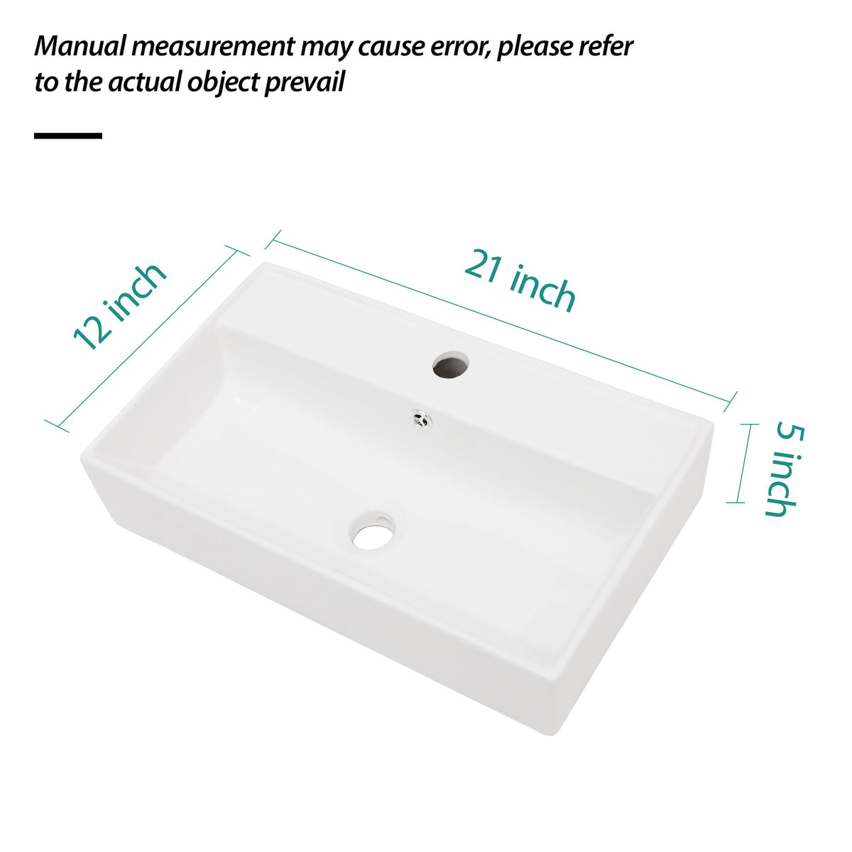 Modern Ceramic Rectangular Wall Mounted Bathroom Sink With Faucet Hole & Overflow