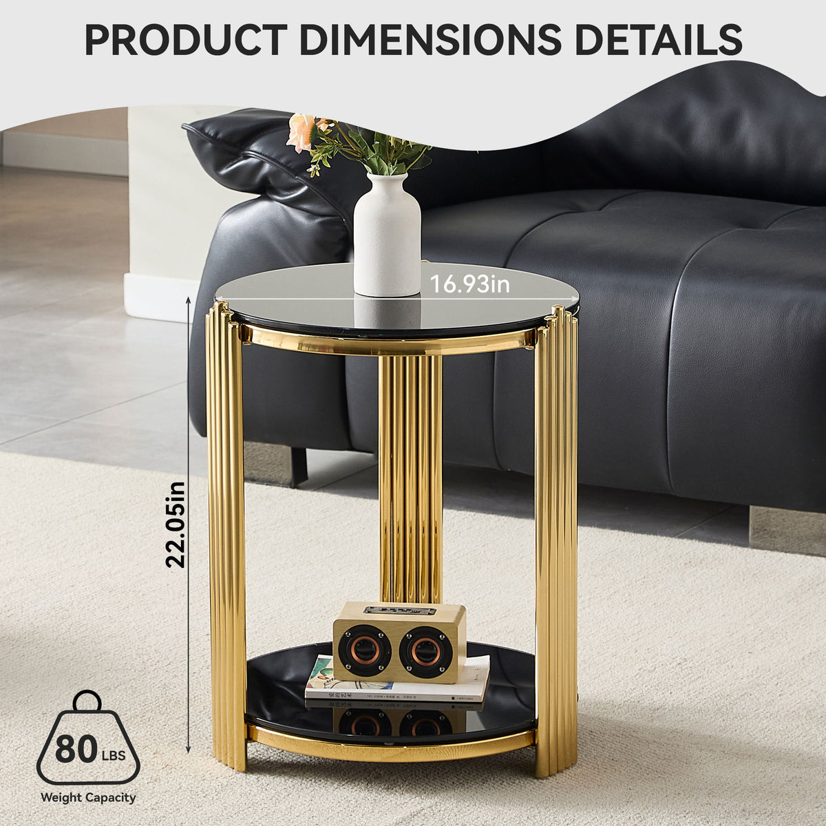 Round End Table With Double Layer - Black / Gold