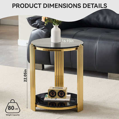 Round End Table With Double Layer - Black / Gold