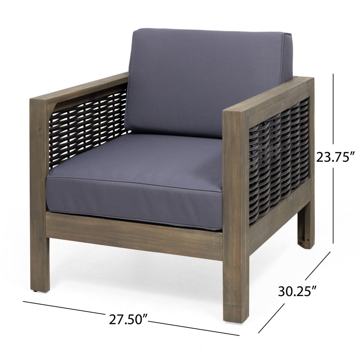 Outdoor Acacia Wood Club Chair With Wicker Accents