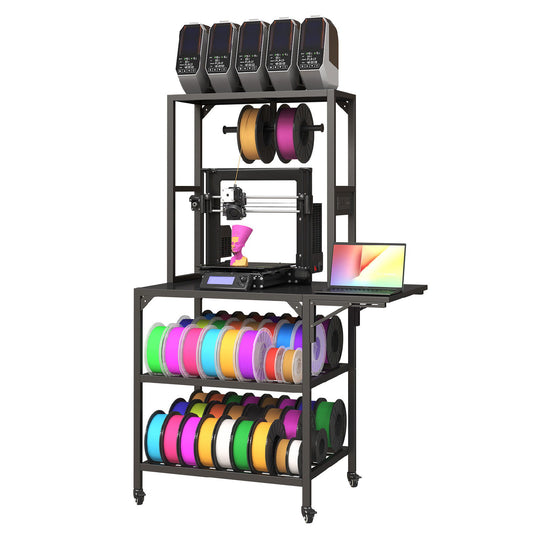 Heavy Duty 3D Printer Stand With Filament Storage Rack - Black