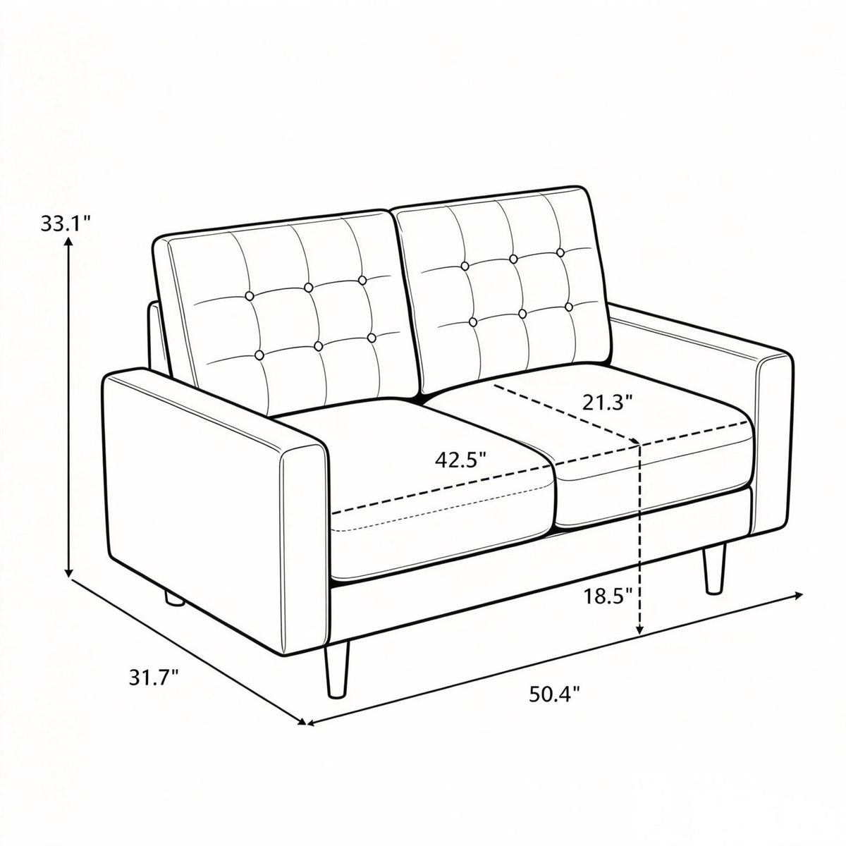 Loveseat Sofa, Tufted Back Upholstered 2 Seat Couch