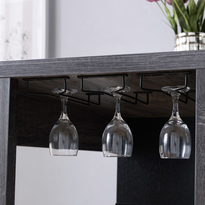 Home Bar Table With Wine Glass Compartment And Three Shelves - Gray