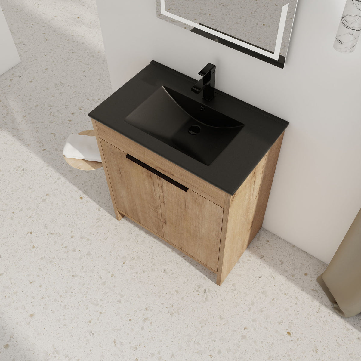 30" Freestanding Bathroom Cabinet With Basin & 2 Soft Close Doors - Imitative Oak