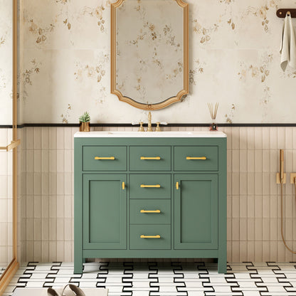 Bathroom Vanity With Sink, Cabinet With 4 Drawers & 2 Soft Close Doors, Rectangular Storage Unit For Bathroom