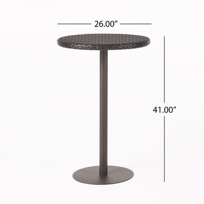 Outdoor Round Rattan Bar Table With Iron Frame - Multi Brown