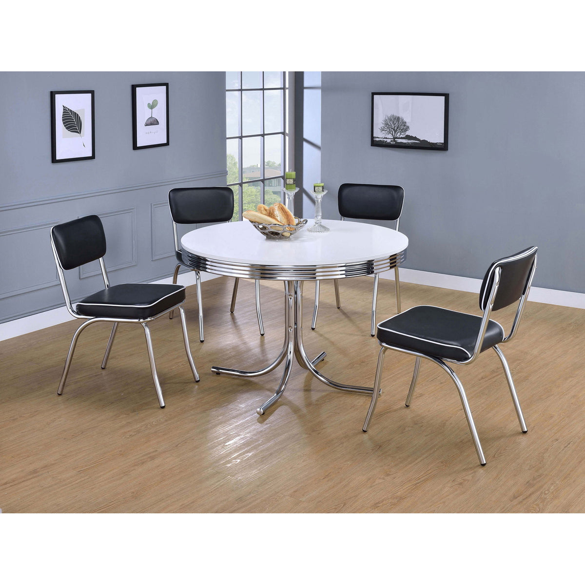 Marla - 5 Piece Dining Set With Round Table And Upholstered Chairs - White
