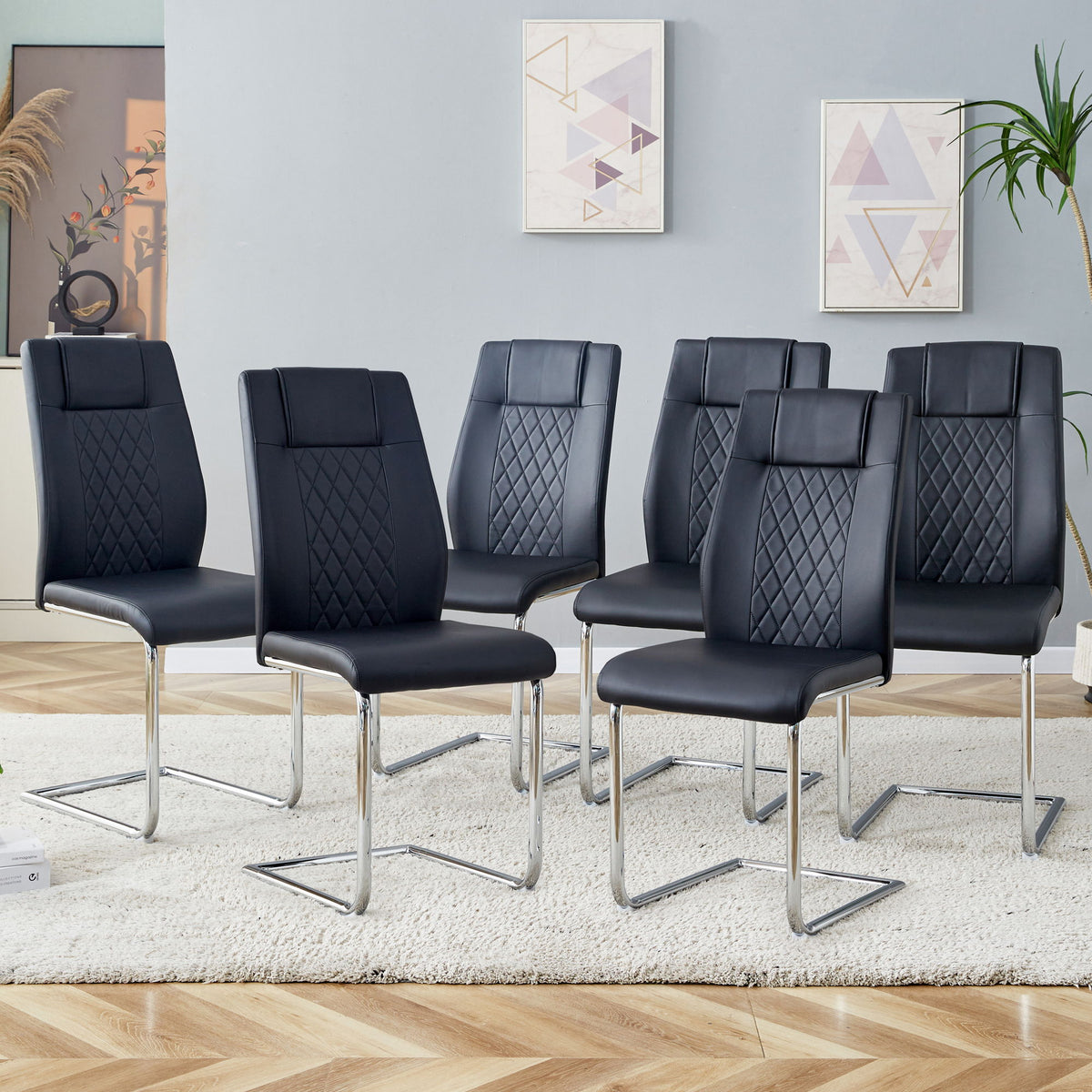 Modern Dining Chairs With Padded Seat, Metal Legs