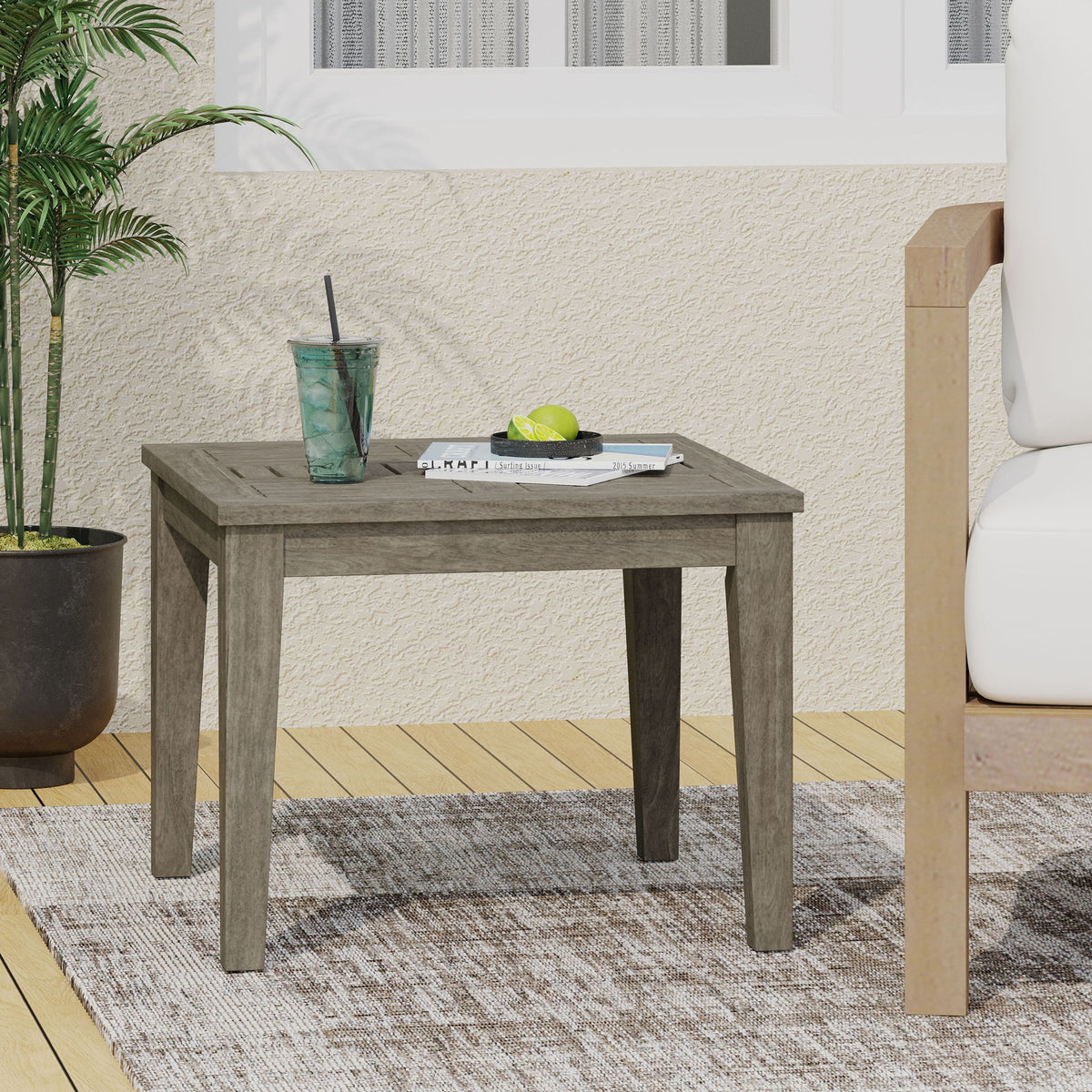 Dexterity - Outdoor Square Side Table With Wood Frame - Gray