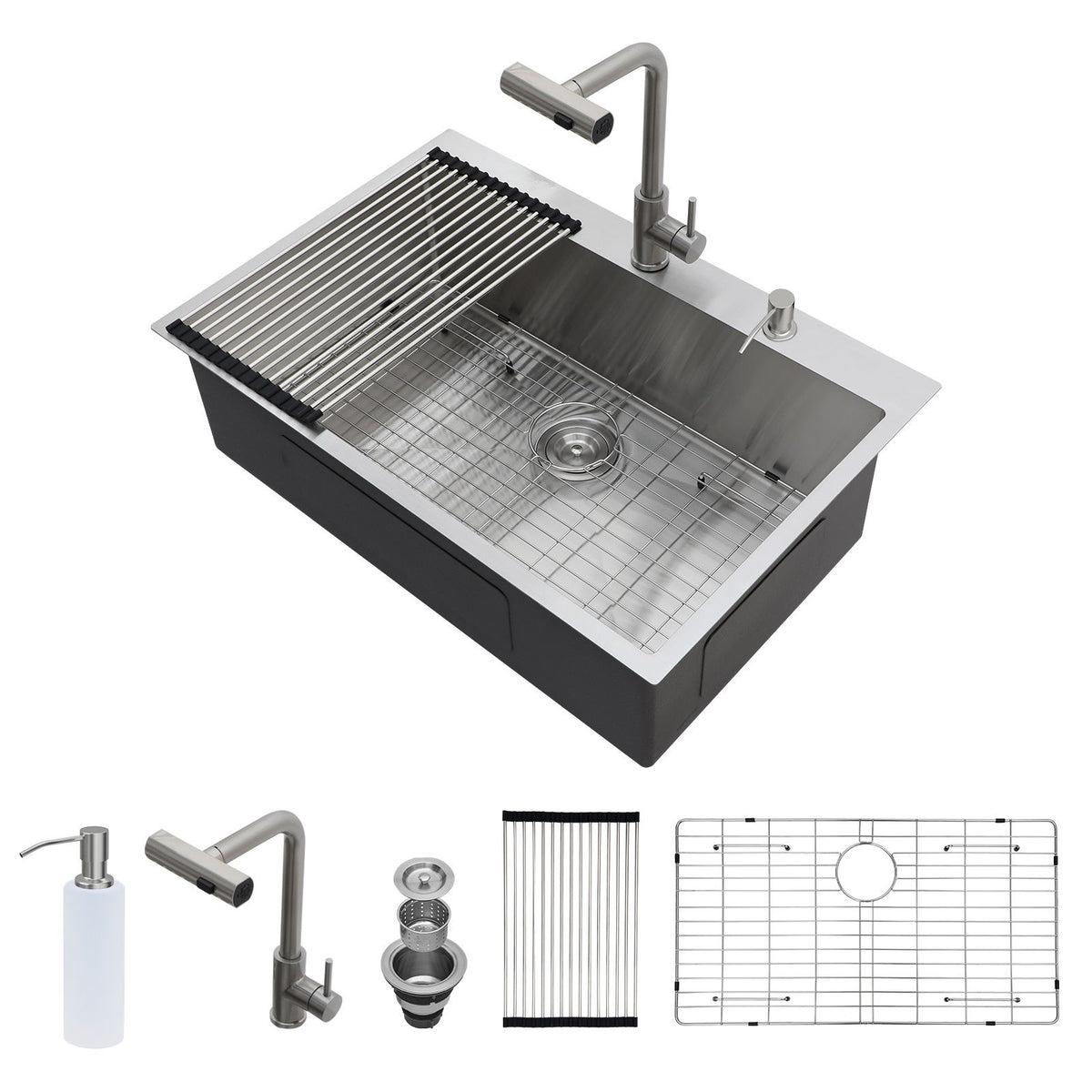 Drop In Kitchen Sink With Pull Down Faucet And Soap Dispenser