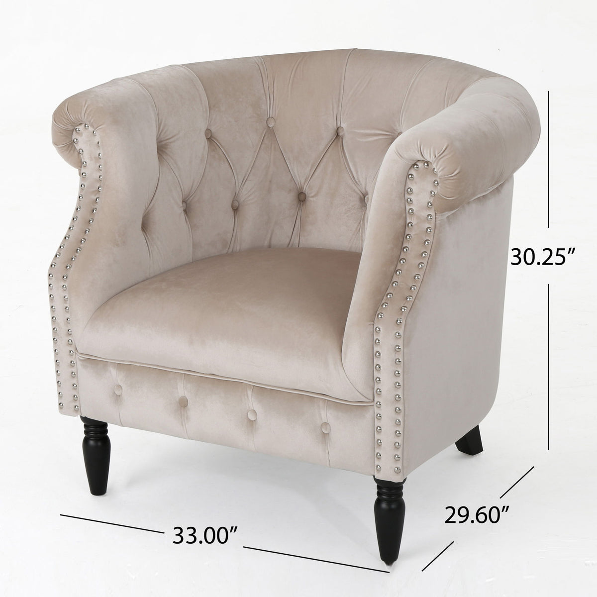 Celestialis - Upholstered Velvet Club Chair With Tub Design And Rolled Recessed Armrests - Champagne