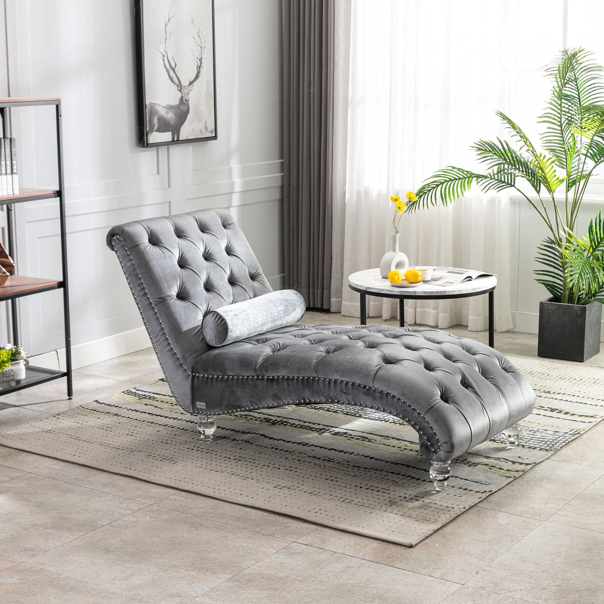 Chaise Lounge Indoor, Button Tufted Upholstered Chaise Lounge Chair With Pillow