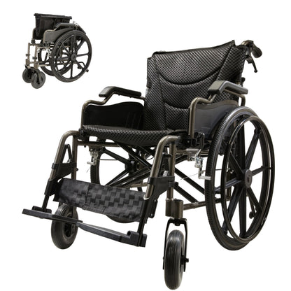 Lightweight Foldable Nursing Wheelchair For Adults Double X Force Support, 300Lbs Capacity, Breathable Cushion & Anti Backflip Design With Tires, Adjustable Seat Belt, Quick Release Wheels - Dark Gray