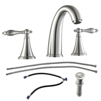 Elegant 2 Handle Widespread Bathroom Faucet With Pop Up Drain And Water Supply Lines