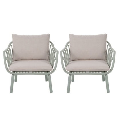 Huron - Outdoor Patio Club Chair (Set of 2) - Beige / Light Green