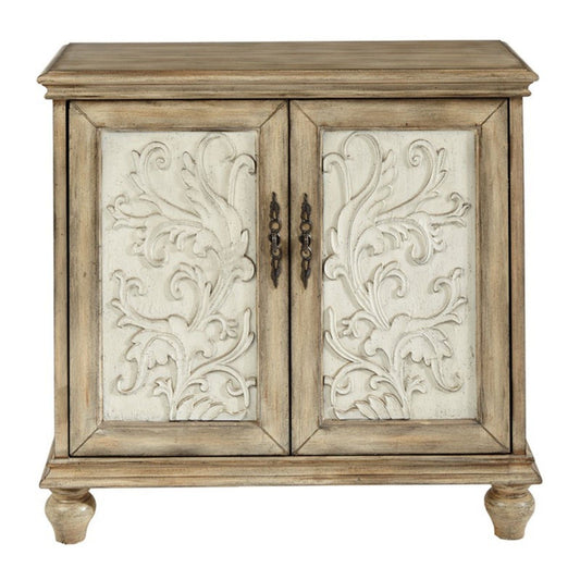 Driscoll - 2 Door Cabinet With Floral Design - Reclaimed Natural