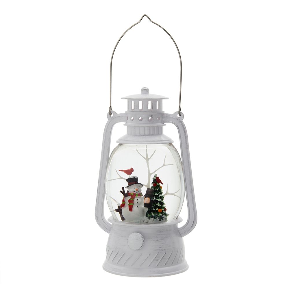 Christmas Plastic / Resin Lantern With Snowman & Tree LED / Water Spinning / 6 Hours Timer, 3*AA Batteries Required - White / Multi