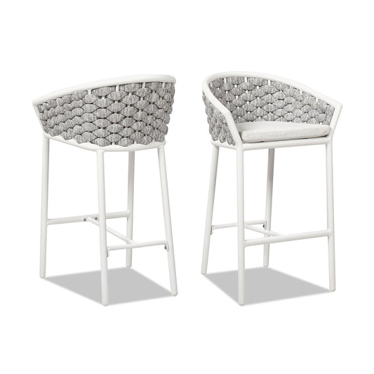 Rowan - Rope Barrel Low Back Patio Counter Stool (Set of 2) - White