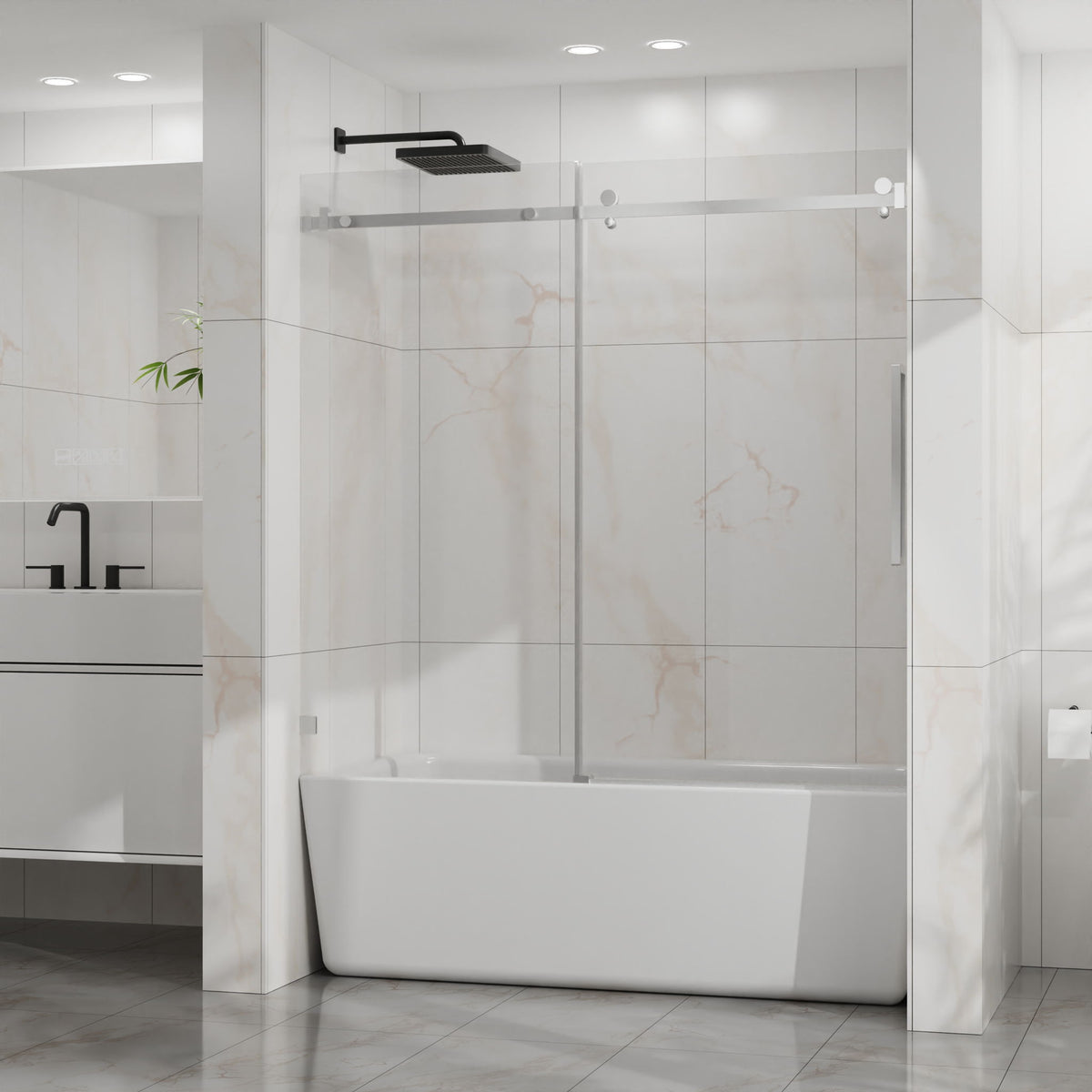Frameless Tub Sliding Shower Door With Easy Clean Coating