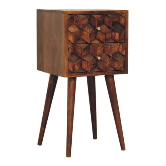 Mini Cube Carved 2 Drawer Nightstand