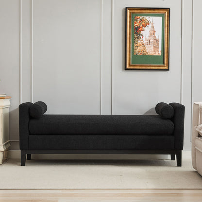 Upholstered End Of Bed Bench With Arms, 2 Bolsters For Bedroom - Black