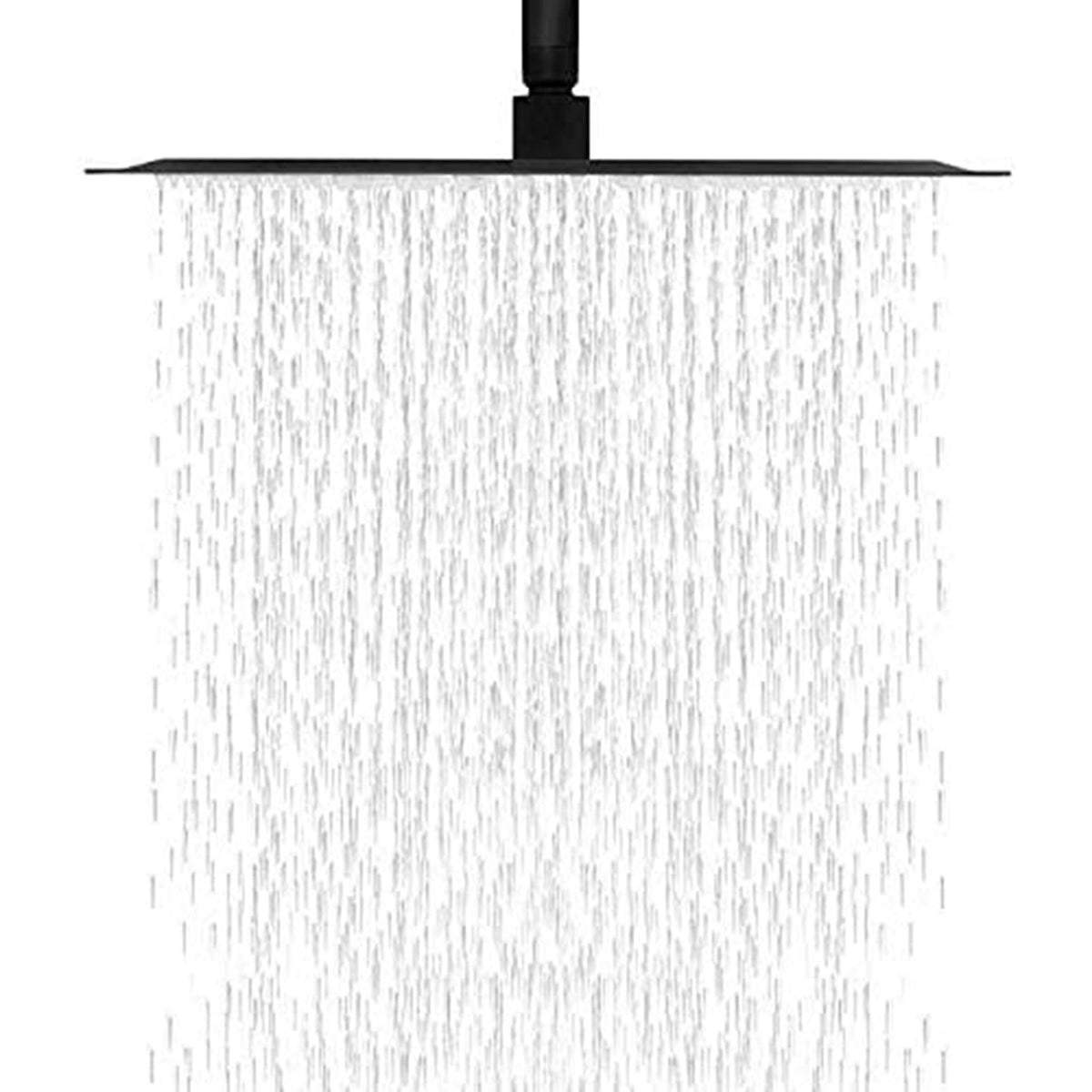 12" Square Rainfall Shower Head With Wall / Ceiling Mount, 304 Stainless Steel - Matte Black